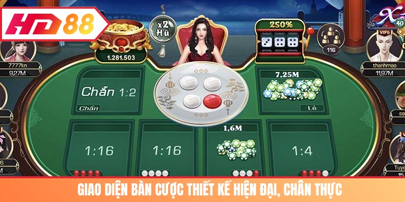Giao diện bàn cược thiết kế hiện đại, chân thực