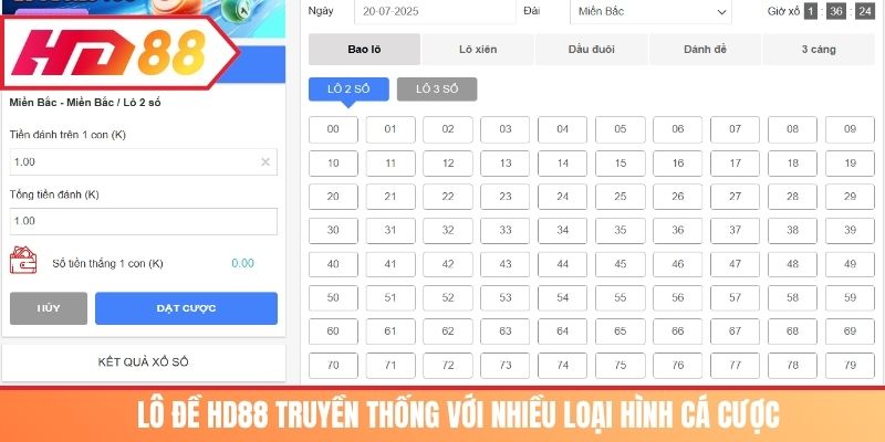 Lô đề HD88 truyền thống với nhiều loại hình cá cược 