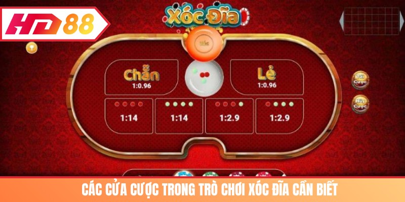 Các cửa cược trong trò chơi Xóc đĩa cần biết